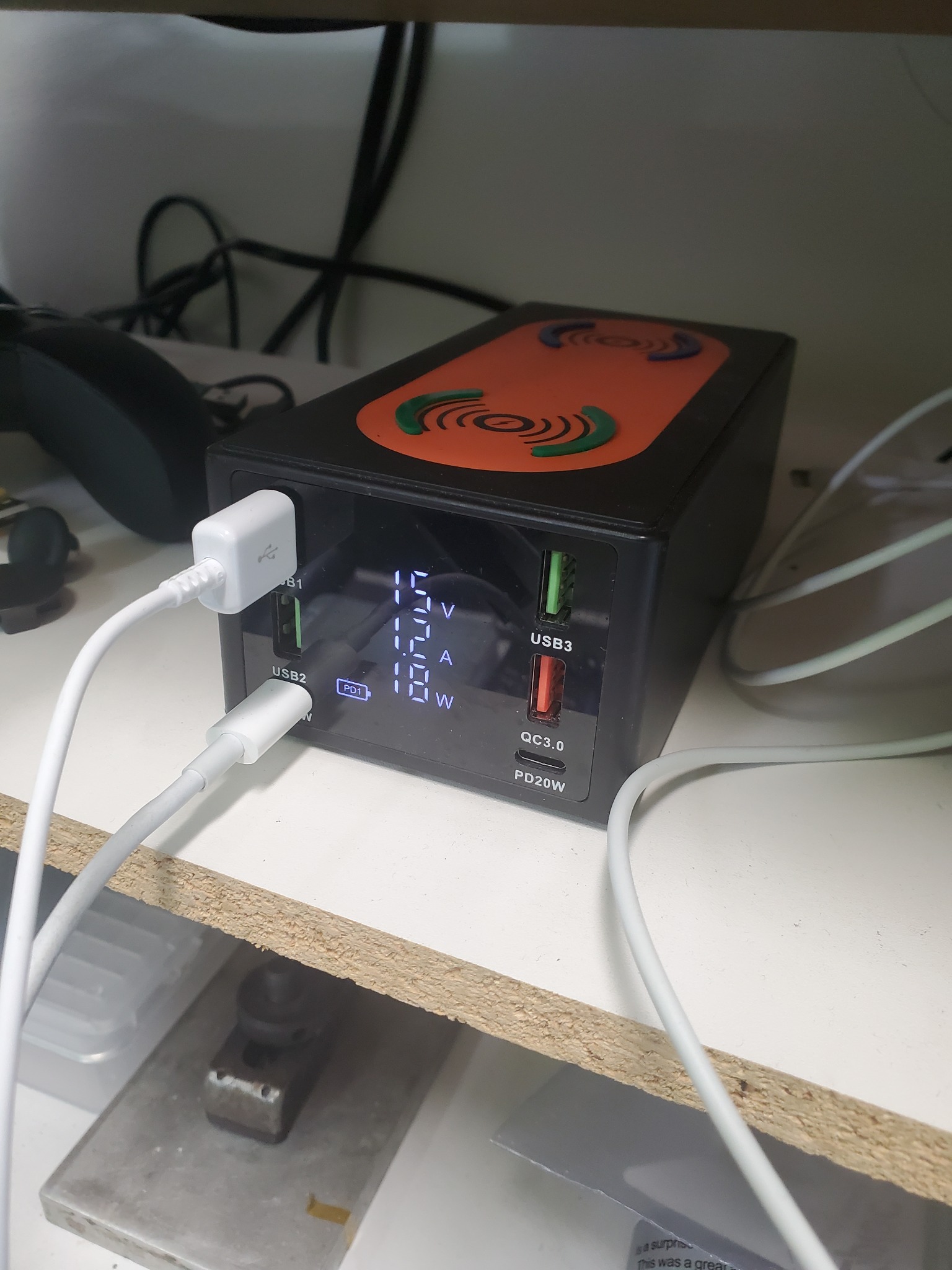 Powered USB charging station with display
